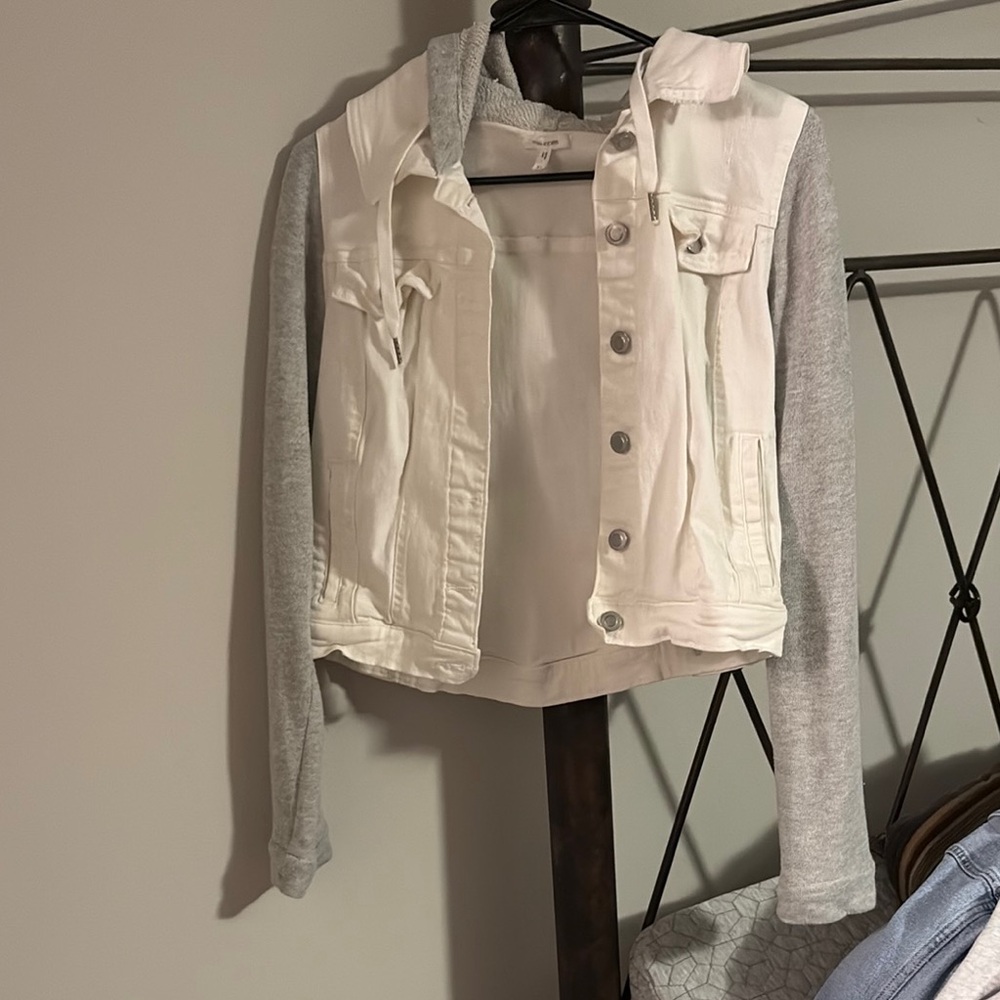 Stylish White and Gray Women's Jean Jacket